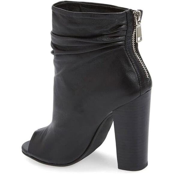 FSJ Womens Size 8 Black 4" Chunky Heel Ankle Boots Round Peep Toe Back Zip Shoes - Picture 4 of 9